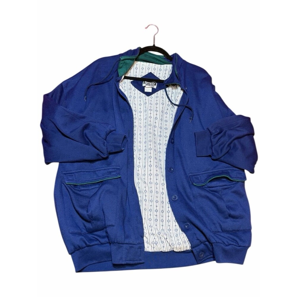 80s Vintage Blue Bomber Jacket Retro Colorblock Streetwear Size M